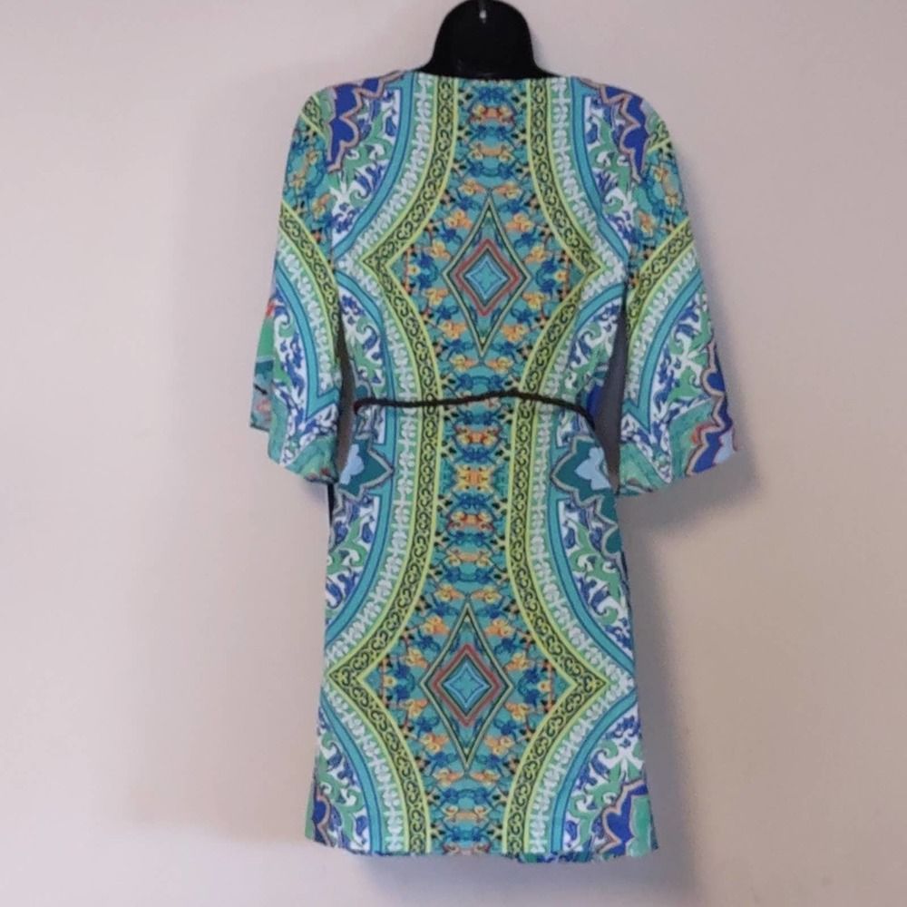 Hale Bob Mandala Paisley Belted Shift Dress in Teal Small $290 - Picture 6 of 10